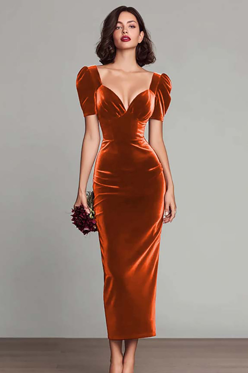 Simple Burgundy Velvet Sheath Long Holiday Party Dress with Sleeves