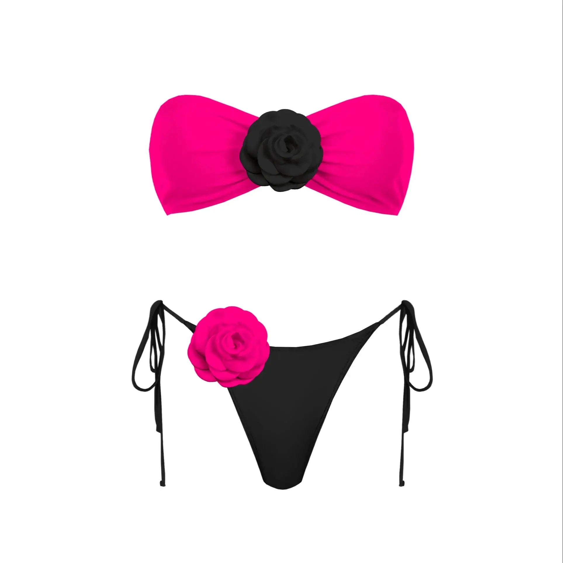 3D Floral Halter Bikini Set