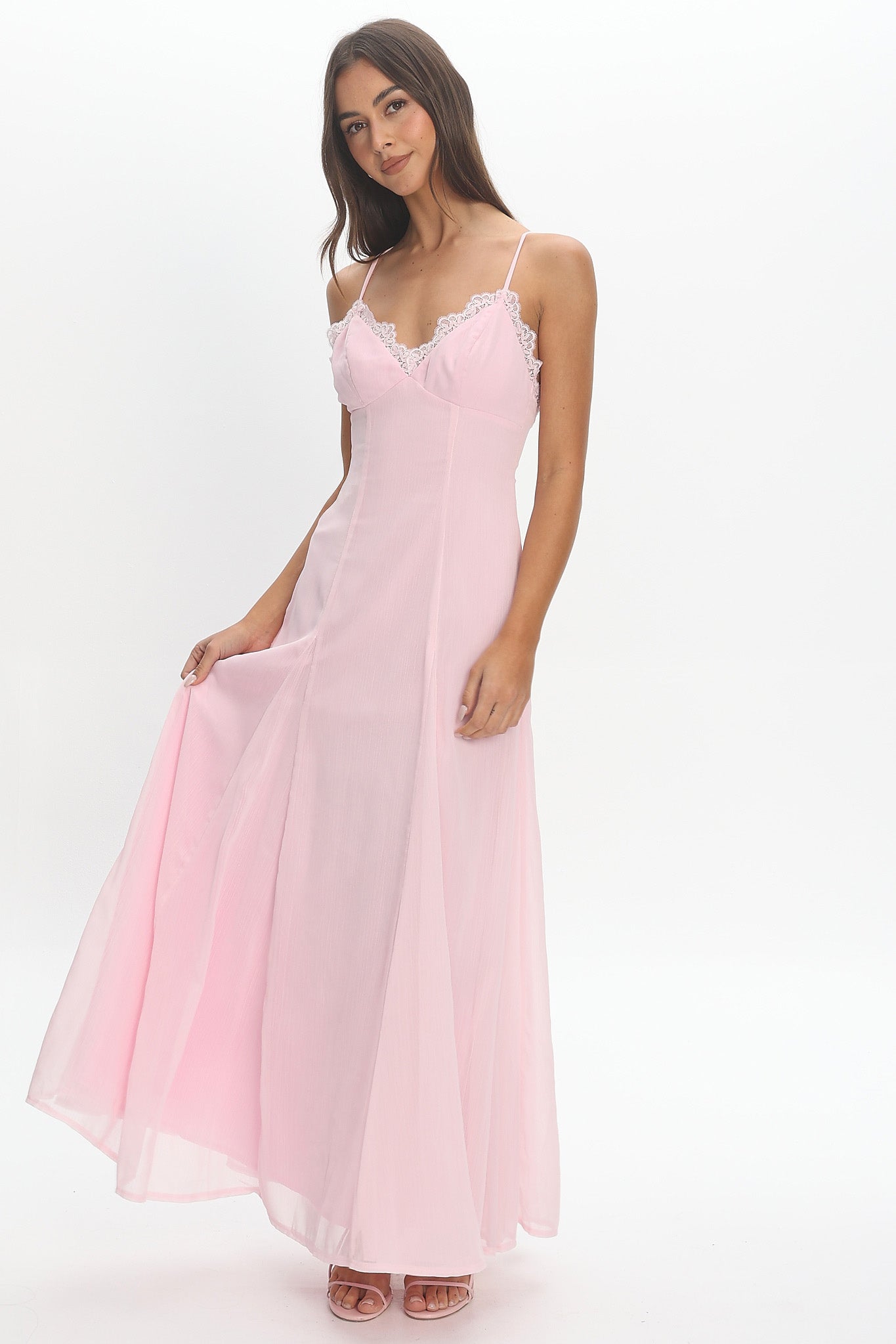Edessa Lace-Trim Maxi Dress Blush