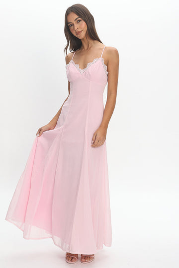 Edessa Lace-Trim Maxi Dress Blush