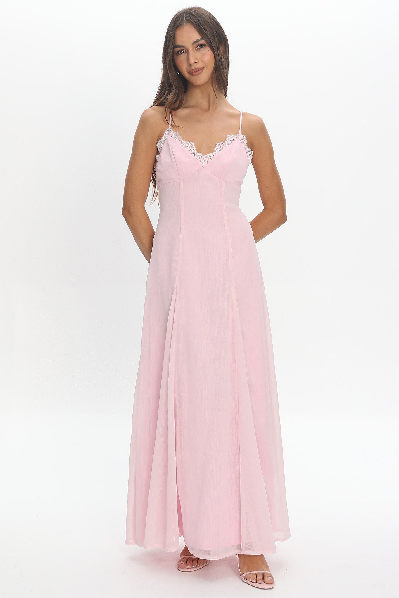 Edessa Lace-Trim Maxi Dress Blush