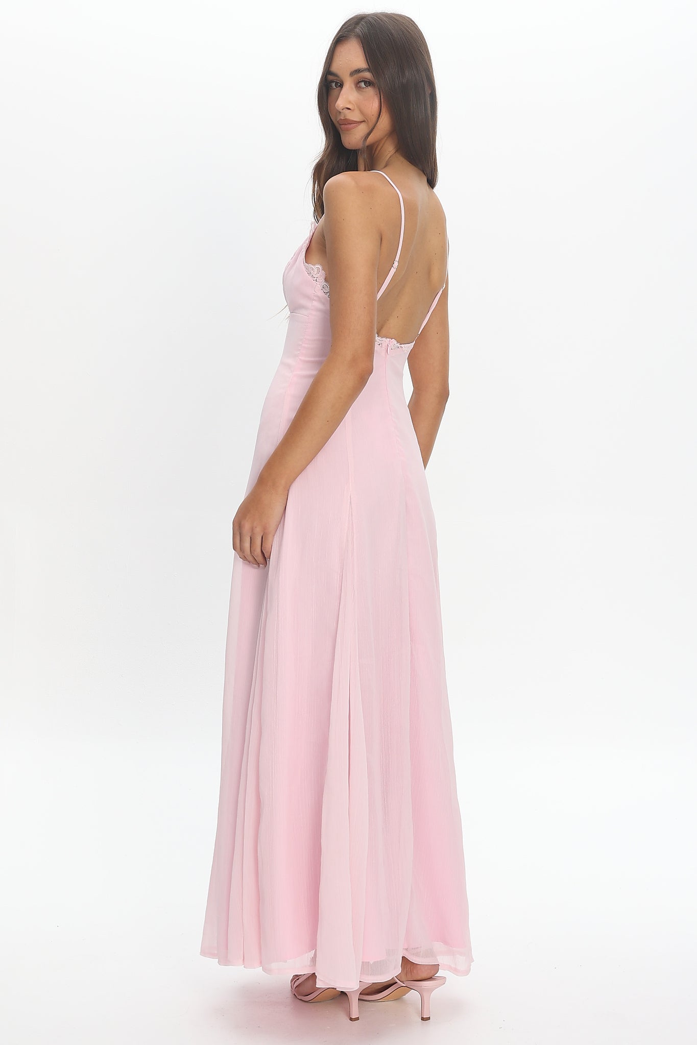 Edessa Lace-Trim Maxi Dress Blush