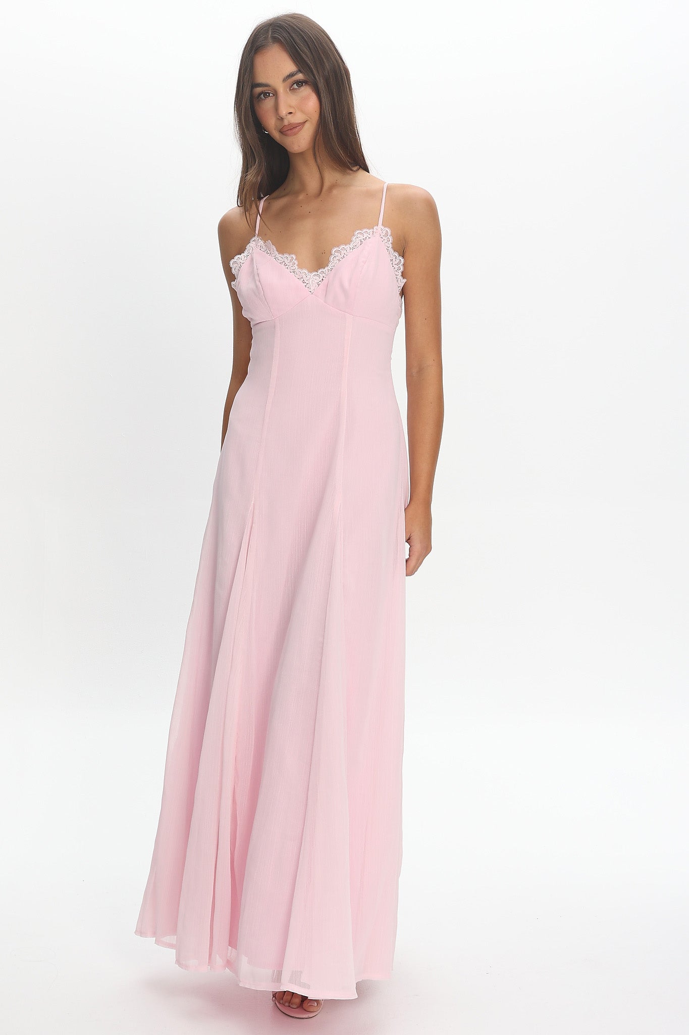 Edessa Lace-Trim Maxi Dress Blush