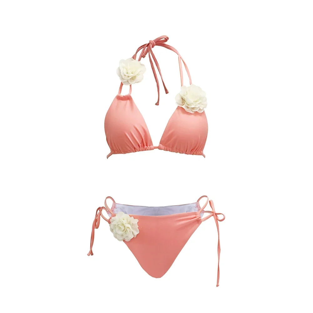 3D Floral Halter Bikini Set