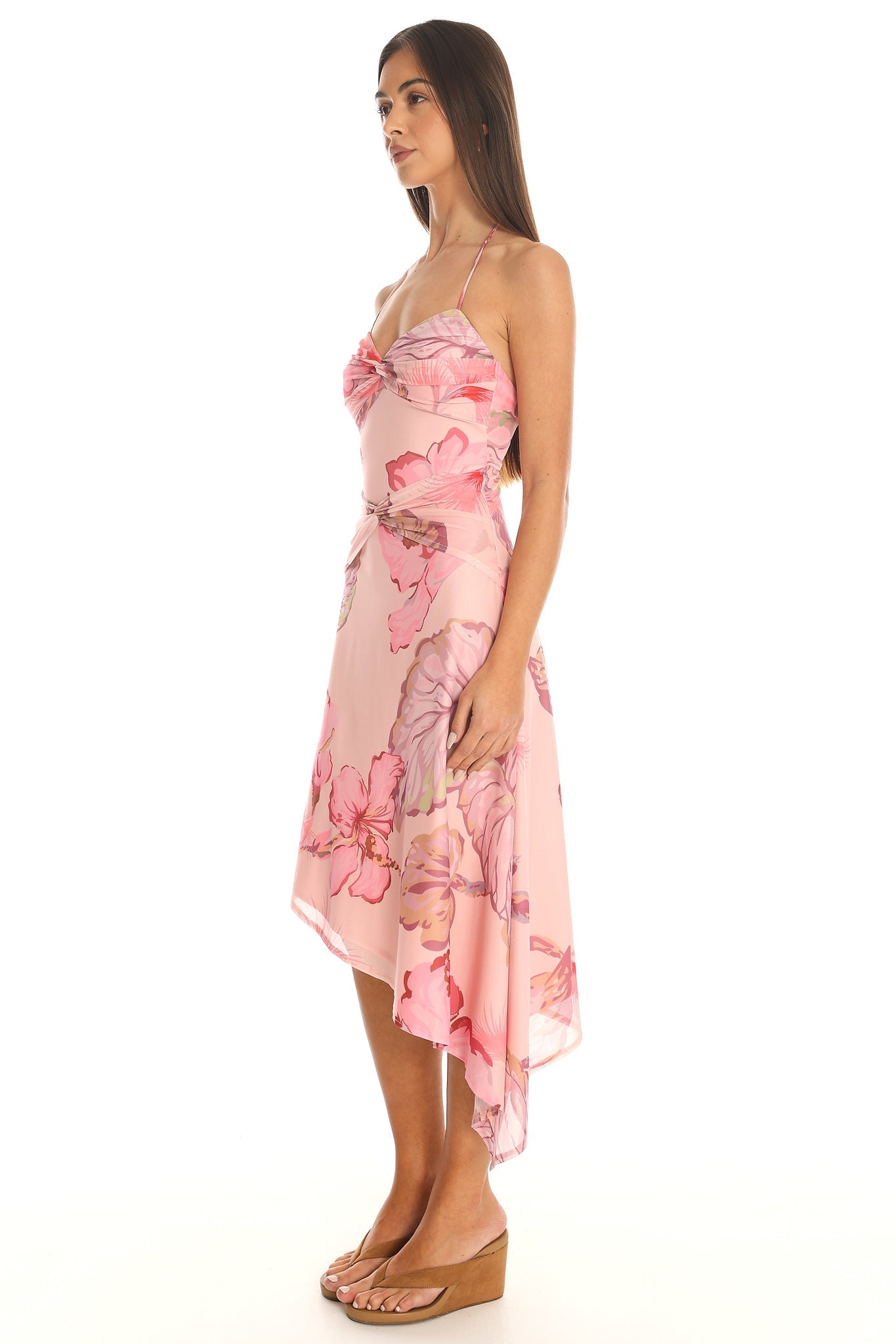 Summer Haze Asymmetric Midi Dress Pink