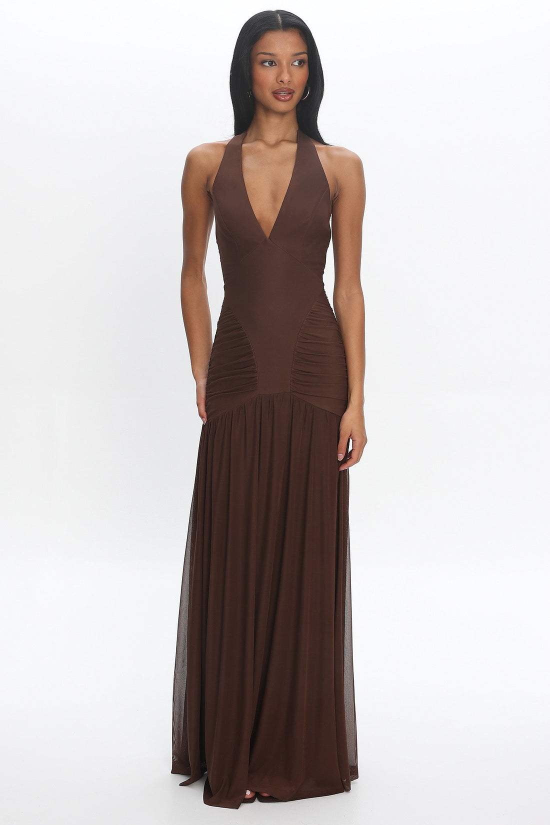 Bewitched Halter Mesh Maxi Dress Cocoa