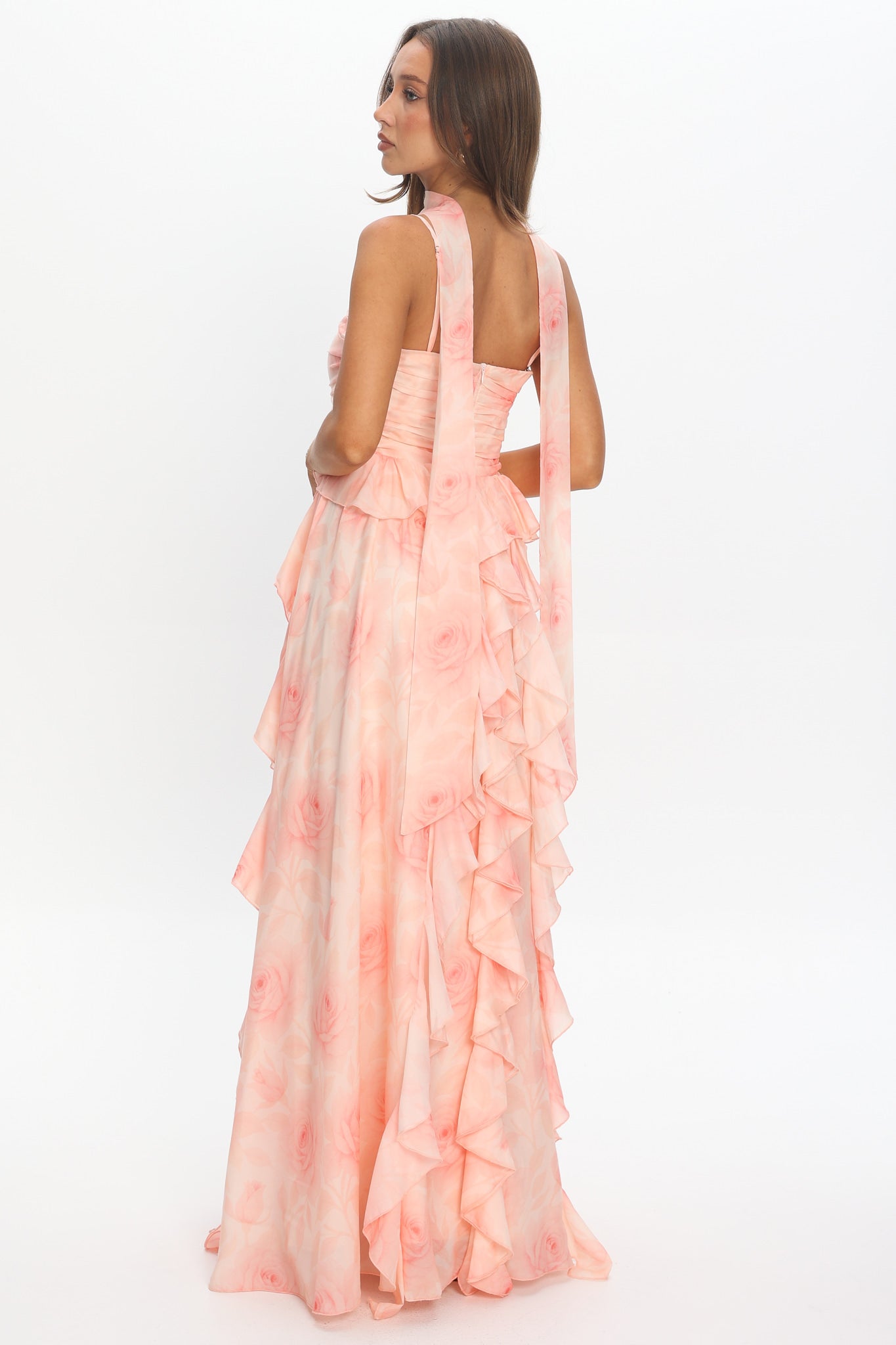 Isola Ruffle Halter Maxi Dress Floral