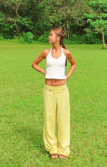 Alamara Yellow Floral Detail Wide Leg Pants