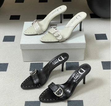 Dior 2026 Studded Sandal 8.5cm Black and White Sheepskin 717875