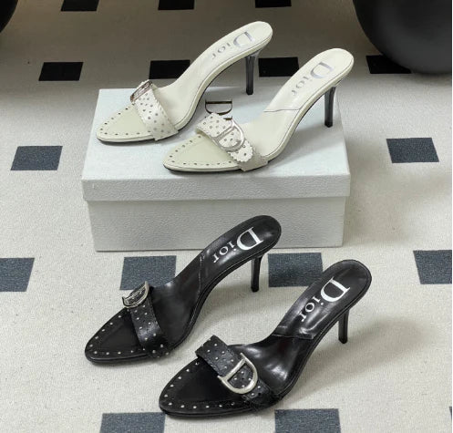 Dior 2026 Studded Sandal 8.5cm Black and White Sheepskin 717875