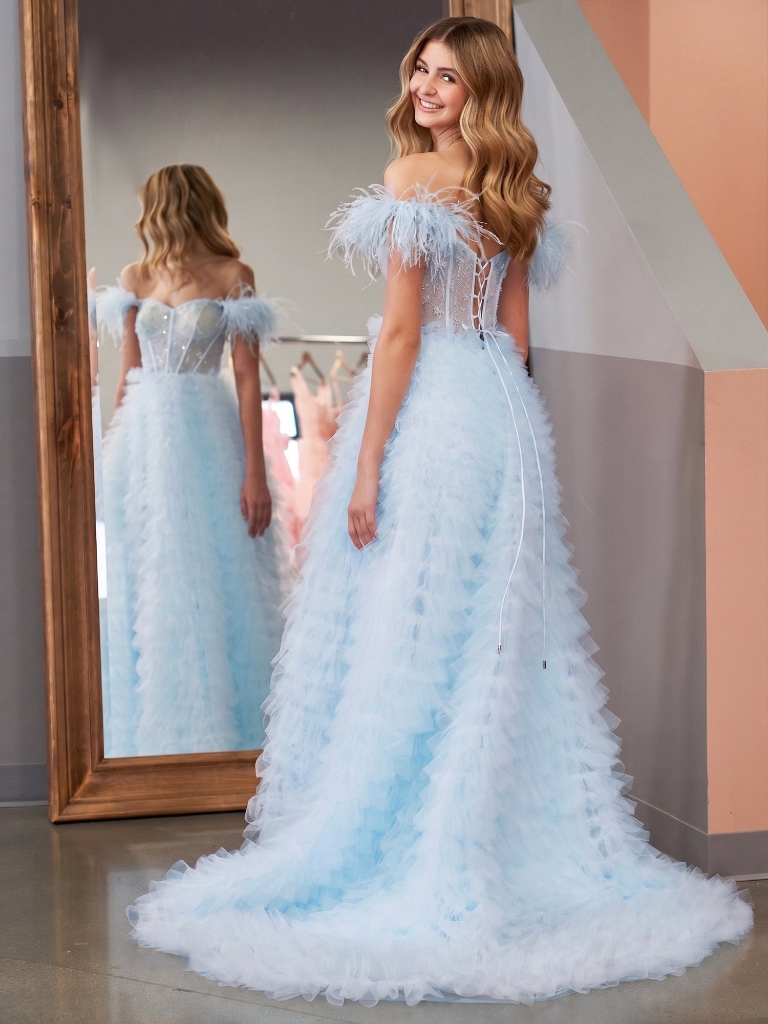 A Line Sweetheart Tiered Tulle Long Prom Dress With Slit