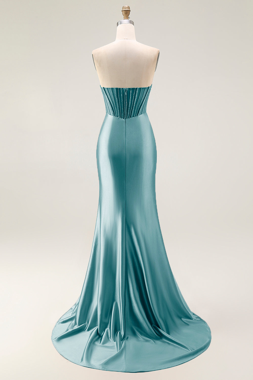Sparkly Blush Mermaid Strapless Ruched Long Prom Dress with Slit