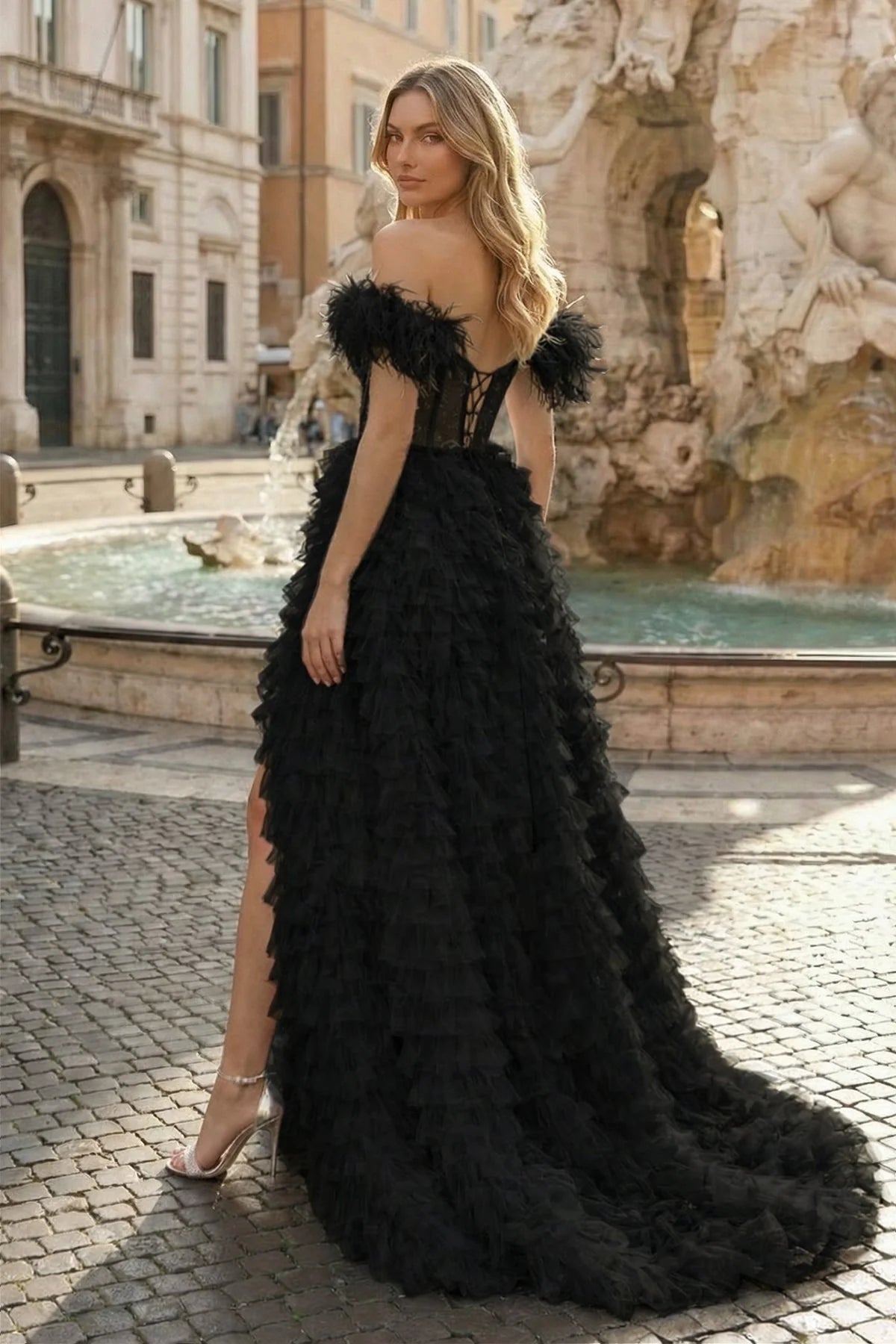 A Line Sweetheart Tiered Tulle Long Prom Dress With Slit