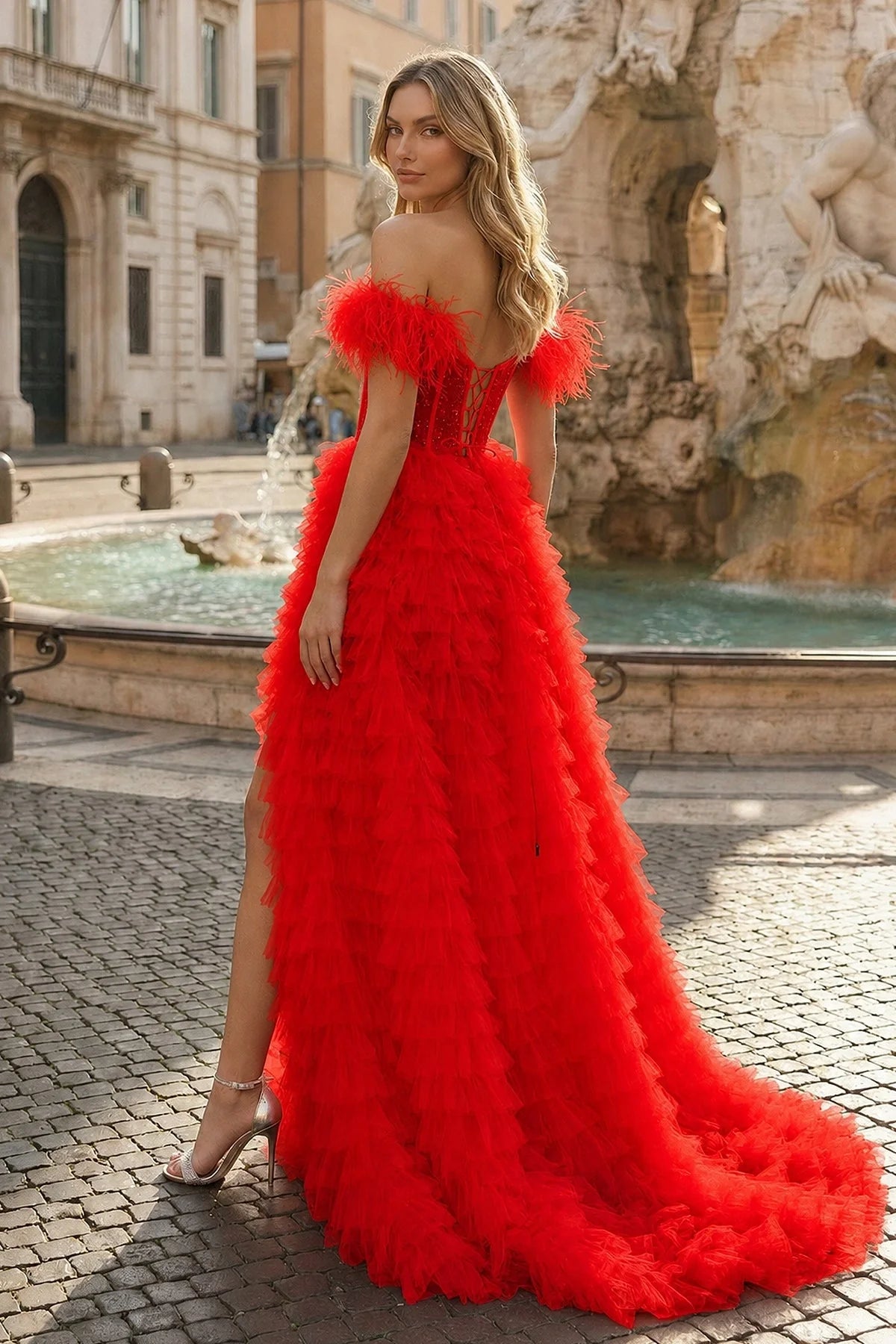 A Line Sweetheart Tiered Tulle Long Prom Dress With Slit