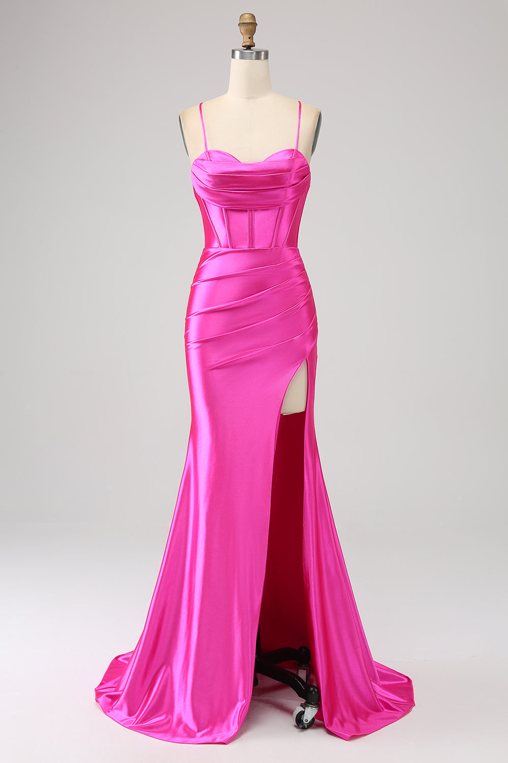 Stunning Red Mermaid Spaghetti Straps Corset Prom Dress with Split Front