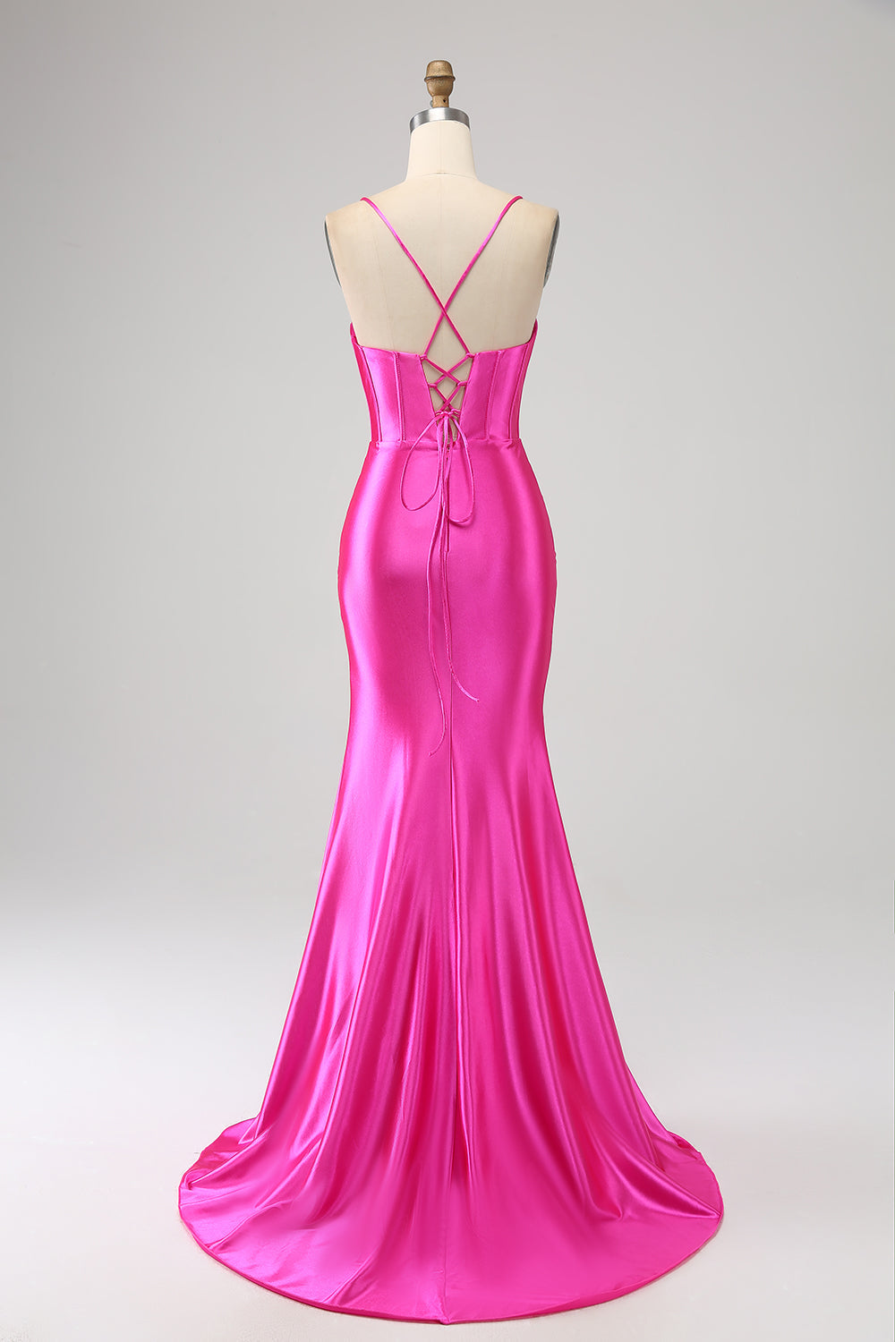 Stunning Red Mermaid Spaghetti Straps Corset Prom Dress with Split Front