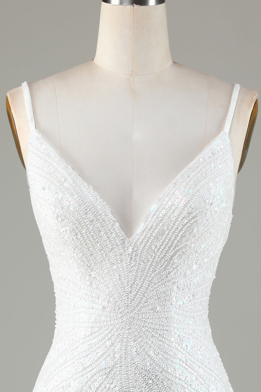 Sparkly Fringed White Spaghetti Straps Tight Short Homecoming Dress with Beadings