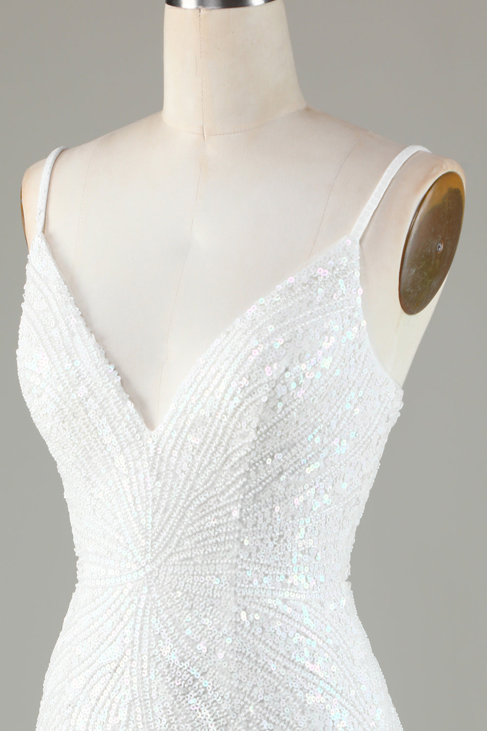 Sparkly Fringed White Spaghetti Straps Tight Short Homecoming Dress with Beadings