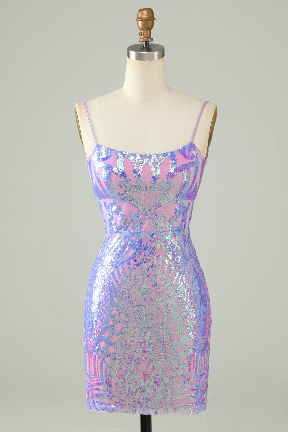 Sparkly Lilac Sequined Backless Tight Short Homecoming Dress