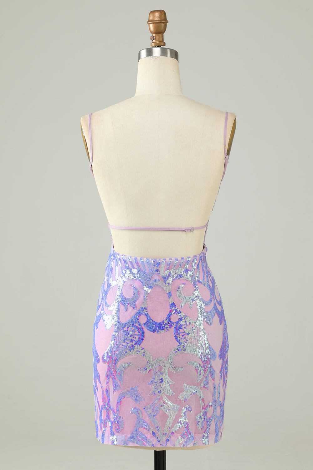 Sparkly Lilac Sequined Backless Tight Short Homecoming Dress