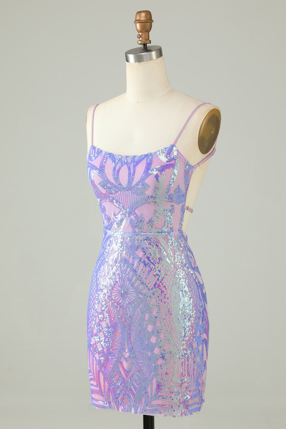 Sparkly Lilac Sequined Backless Tight Short Homecoming Dress
