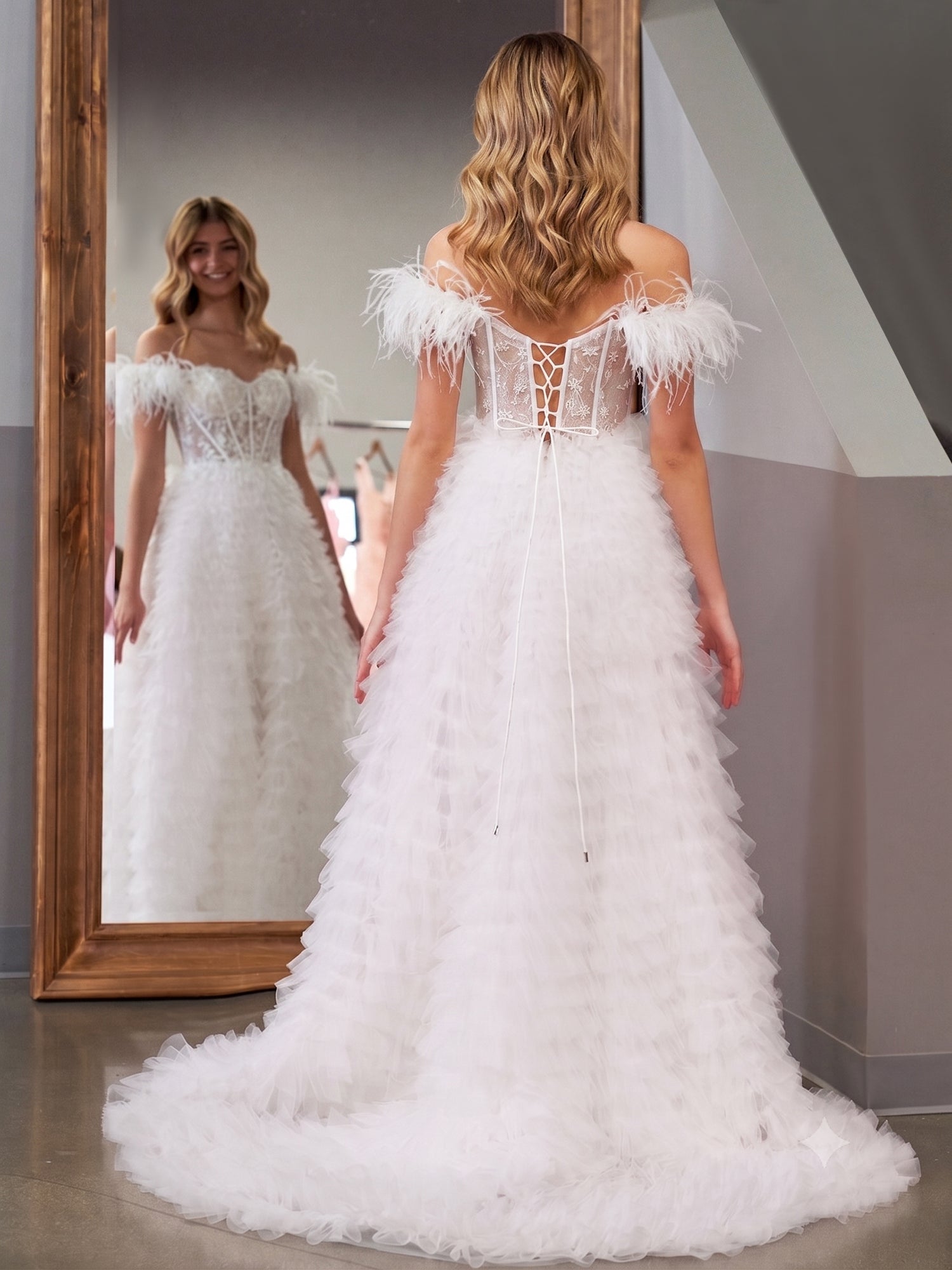 A Line Sweetheart Tiered Tulle Long Prom Dress With Slit