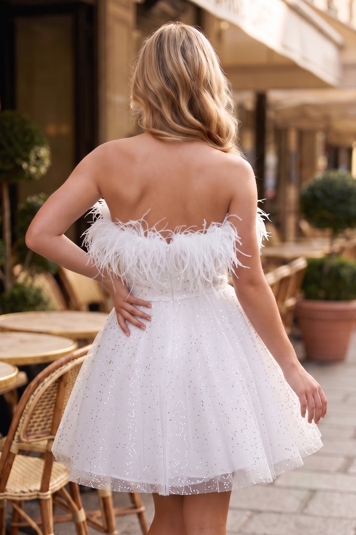 A-Line Black Sequin Feather Short Party Dress