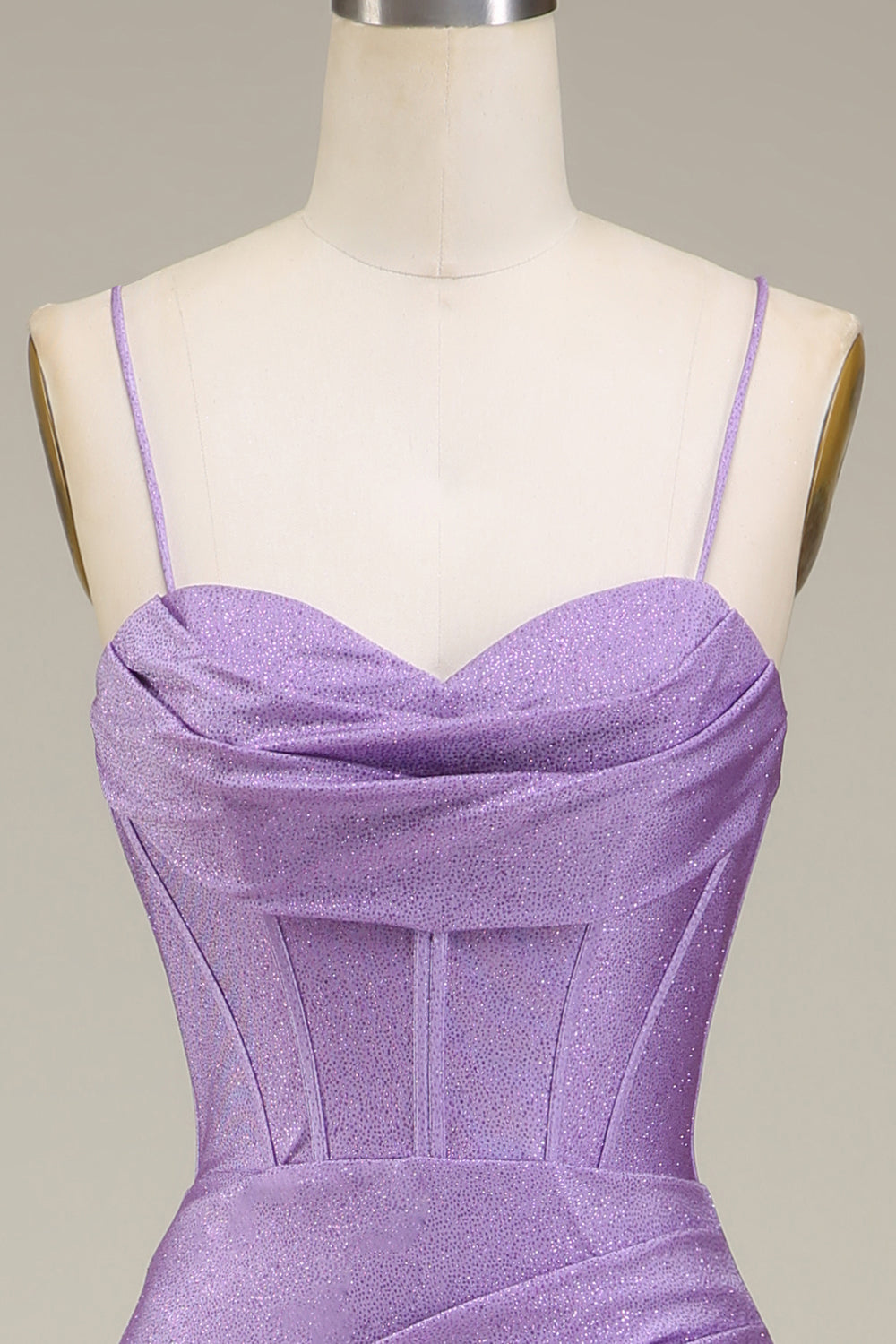 Satin Spaghetti Straps Lilac Prom Dress with Corset