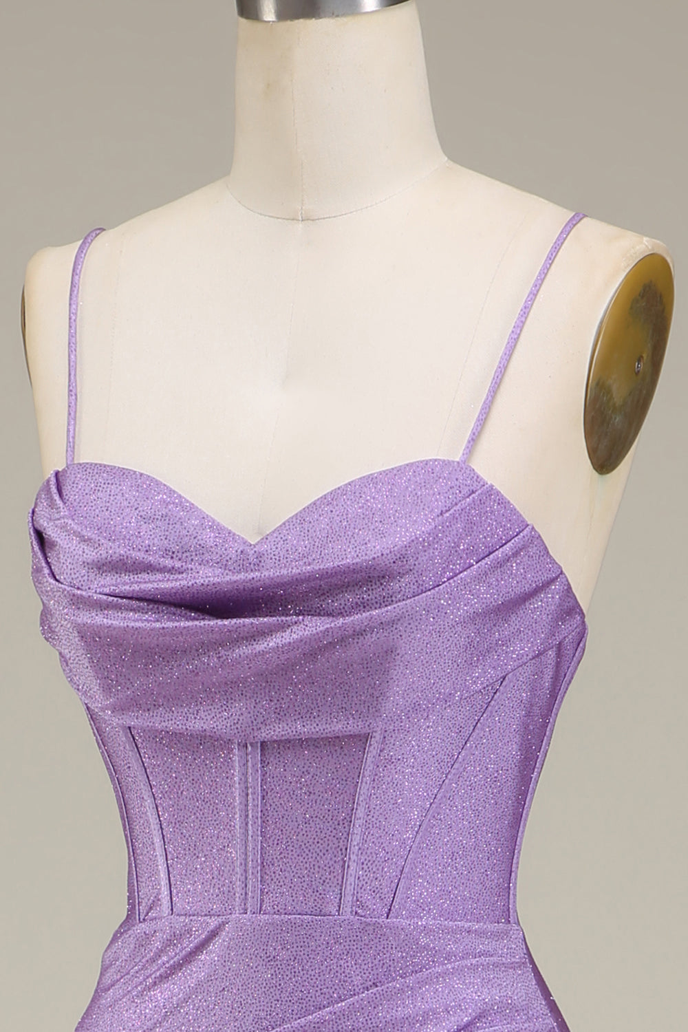 Satin Spaghetti Straps Lilac Prom Dress with Corset