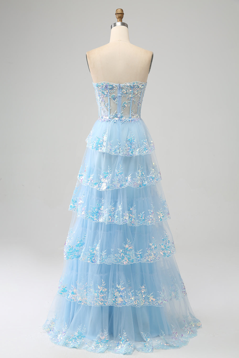 Princess A Line Sweetheart Lavender Corset Prom Dress with Tiered Lace