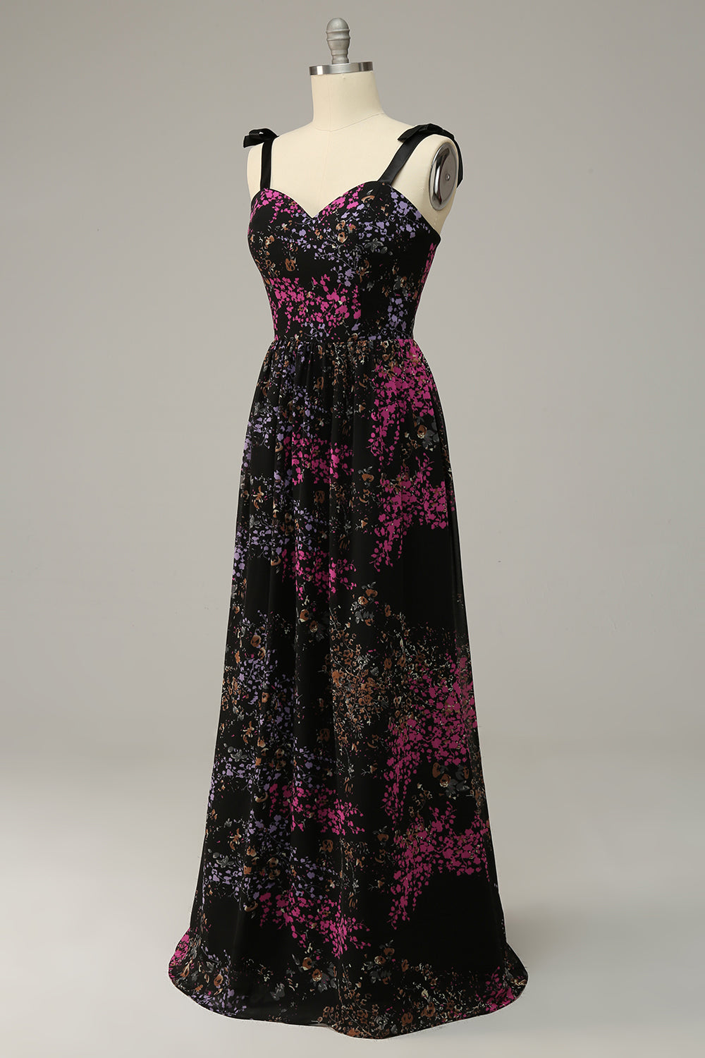 Sweetheart Spaghetti Staps Black Mixed Flower Prom Dress