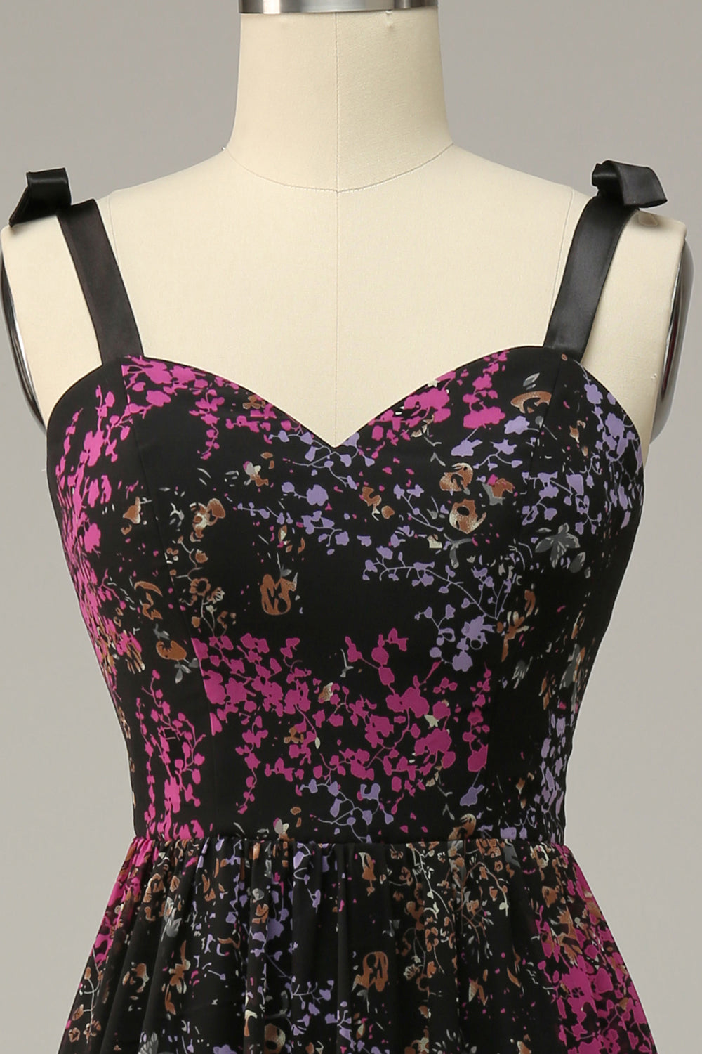 Sweetheart Spaghetti Staps Black Mixed Flower Prom Dress