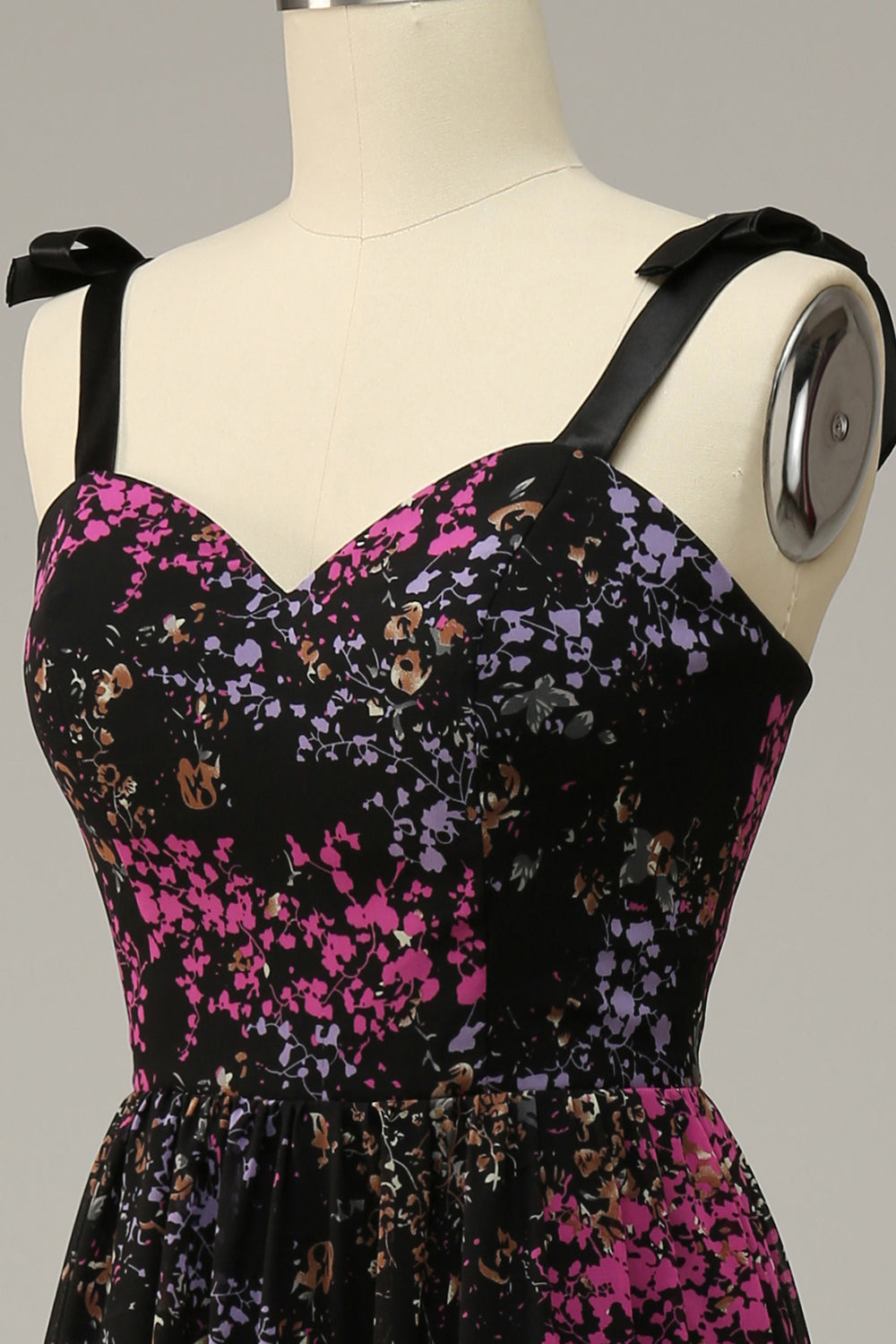 Sweetheart Spaghetti Staps Black Mixed Flower Prom Dress