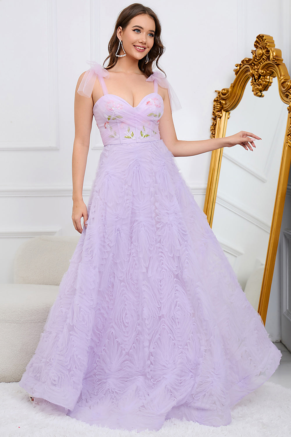 Purple A-Line Long Prom Dress With Embroidery