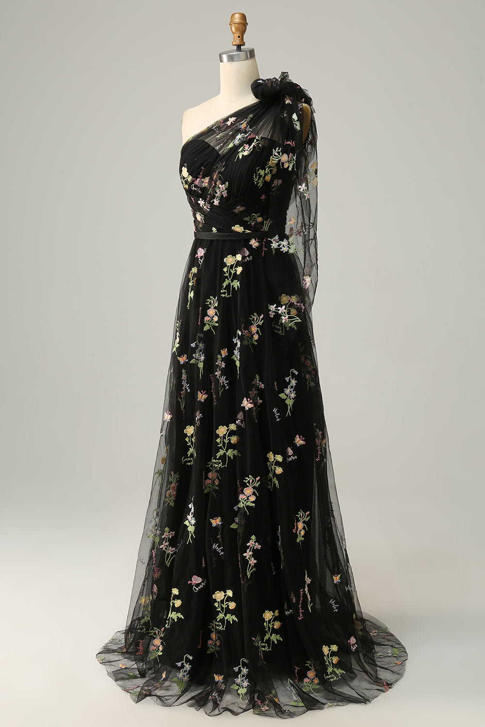 A-Line Purple Long Prom Dress With Embroidery