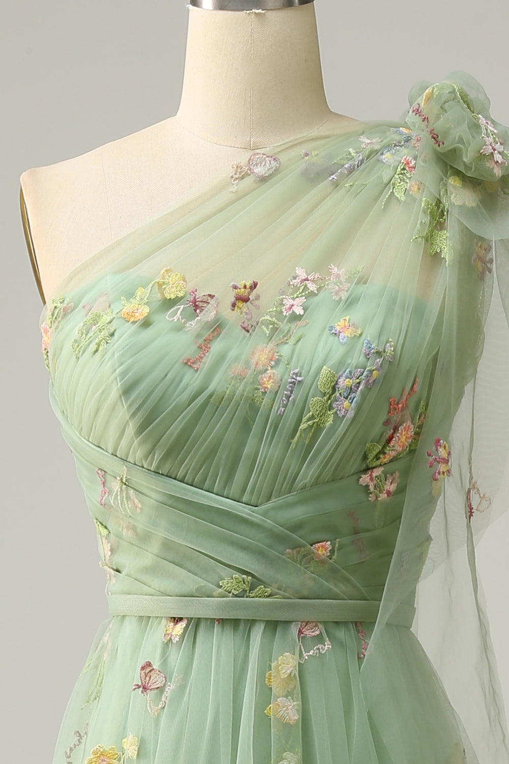 A-Line Green Long Prom Dress With Embroidery