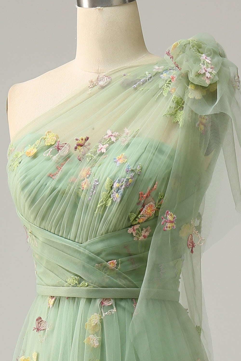 A-Line Green Long Prom Dress With Embroidery
