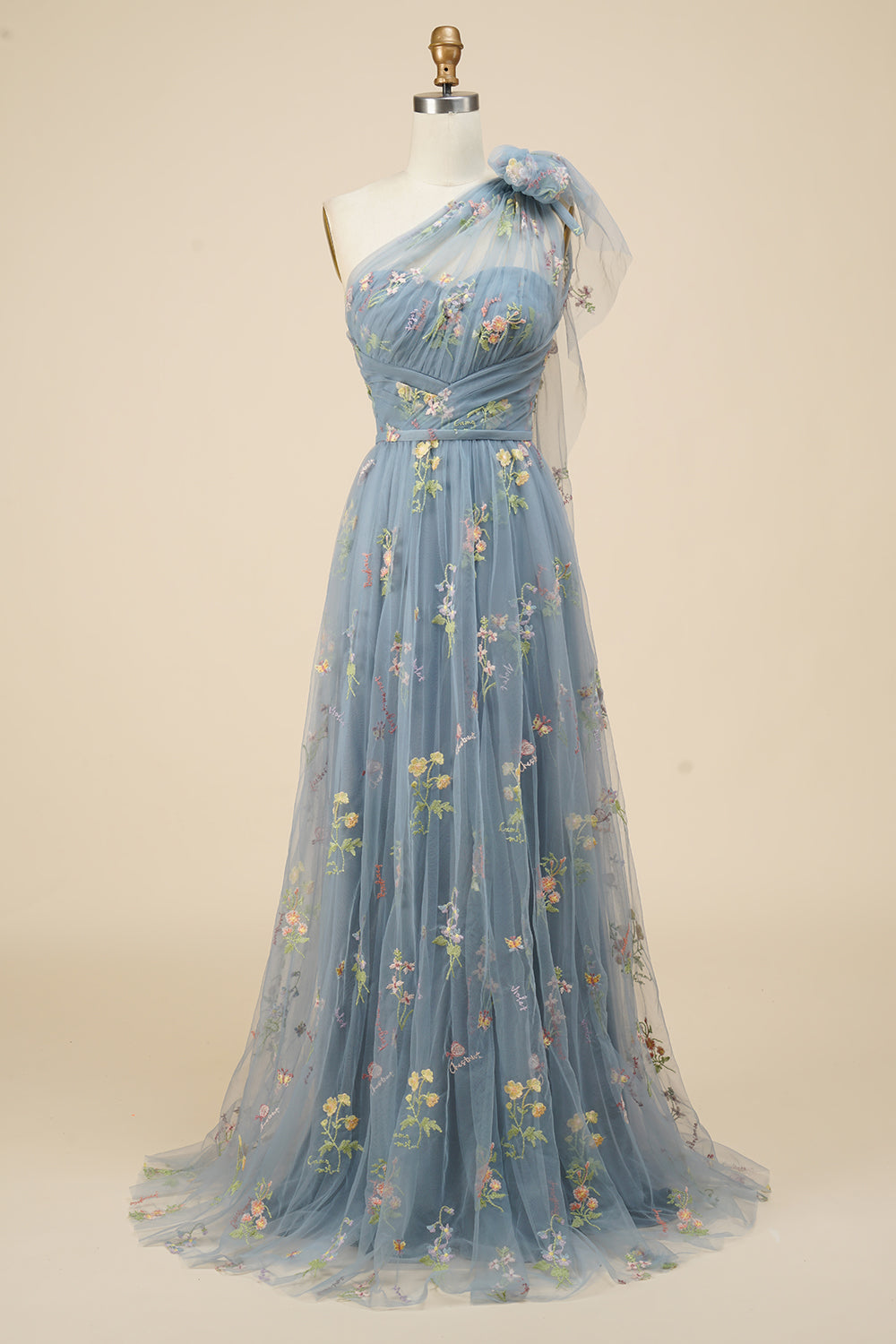 A-Line Purple Long Prom Dress With Embroidery
