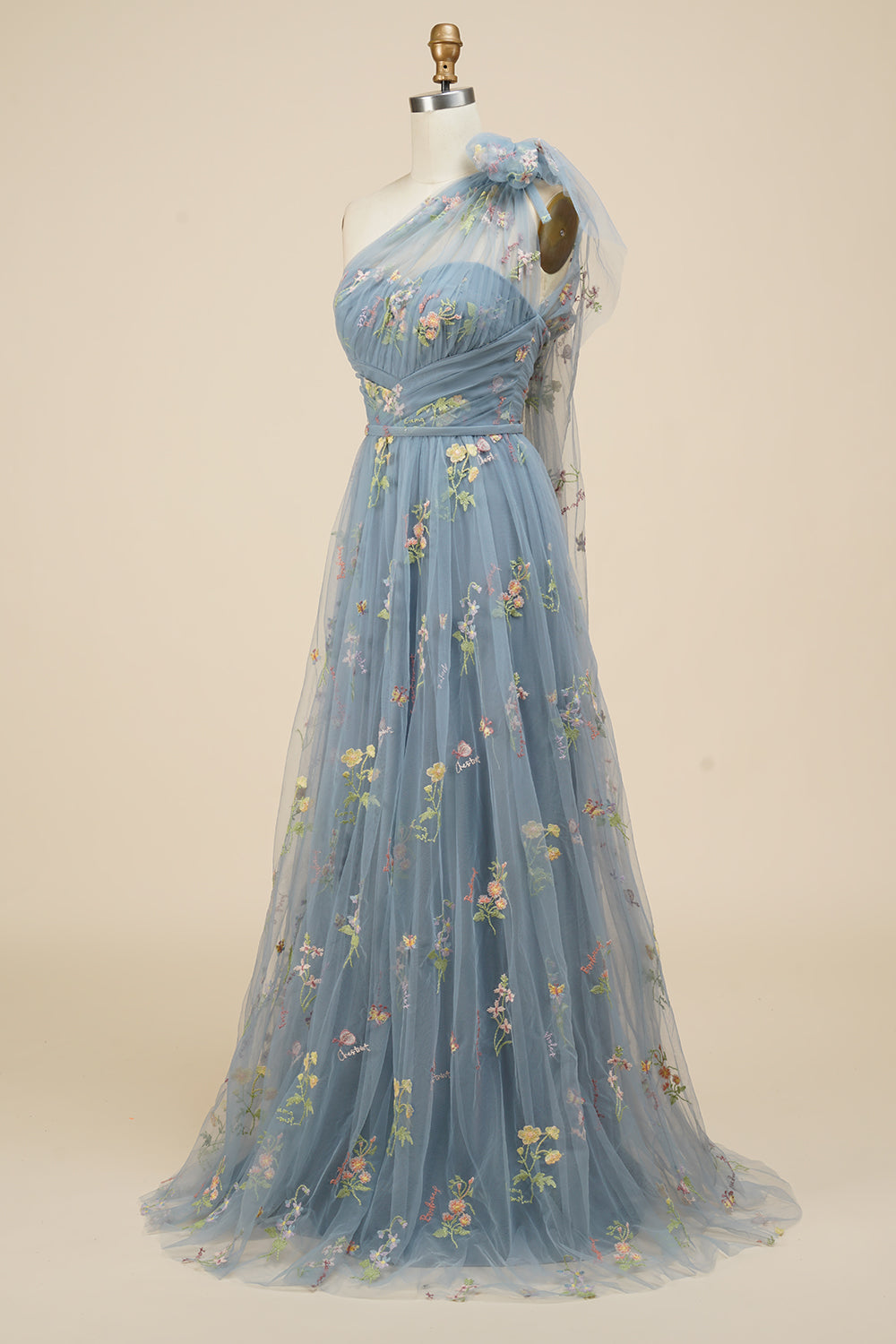 A-Line Purple Long Prom Dress With Embroidery