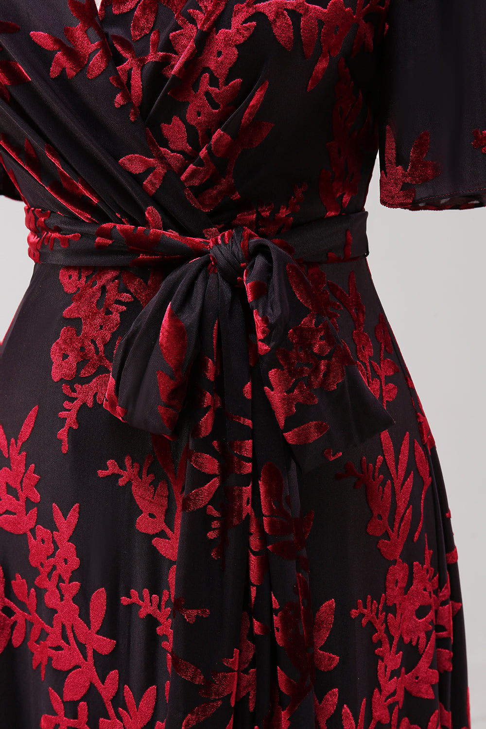 Pine A-Line Velvet Burnout V-Neck Long Wedding Guest Dress