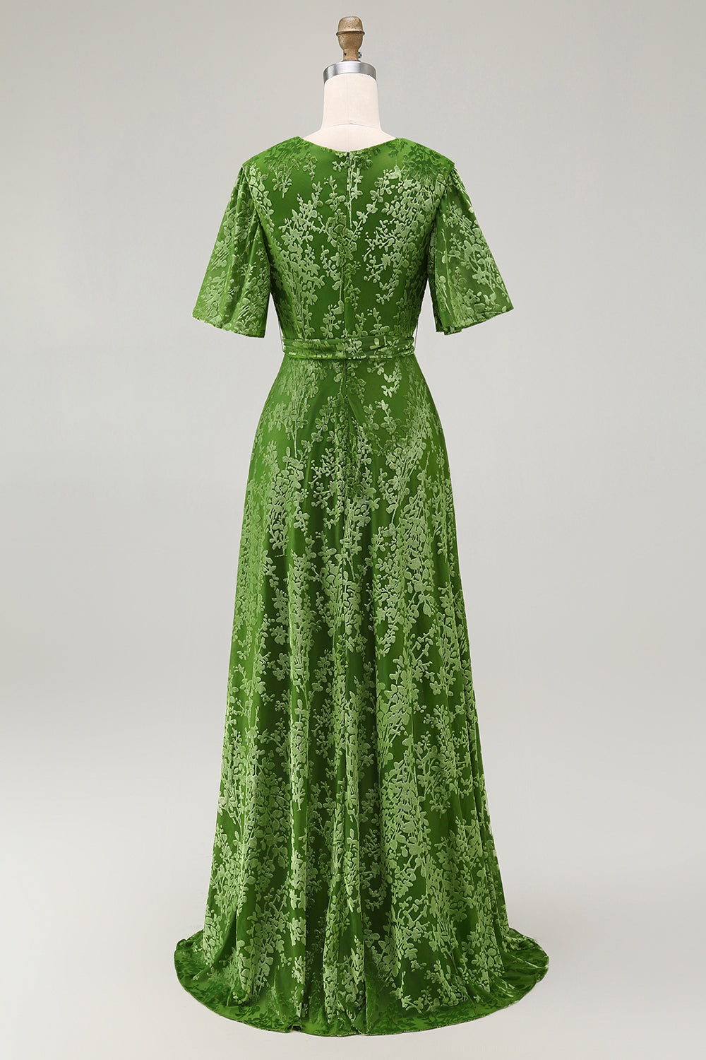 Pine A-Line Velvet Burnout V-Neck Long Wedding Guest Dress