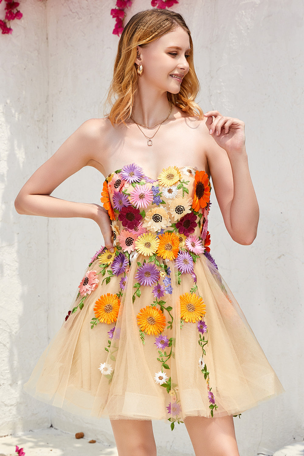 Light Green Strapless Homecoming Dress with 3D Flowers