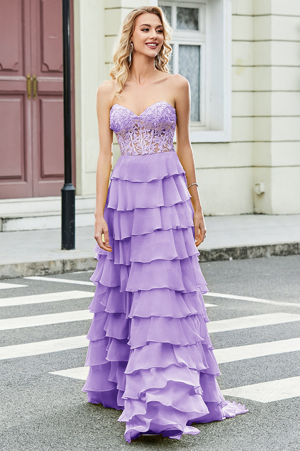 Gorgeous A Line Sweetheart Yellow Corset Prom Dress with Appliques Ruffles
