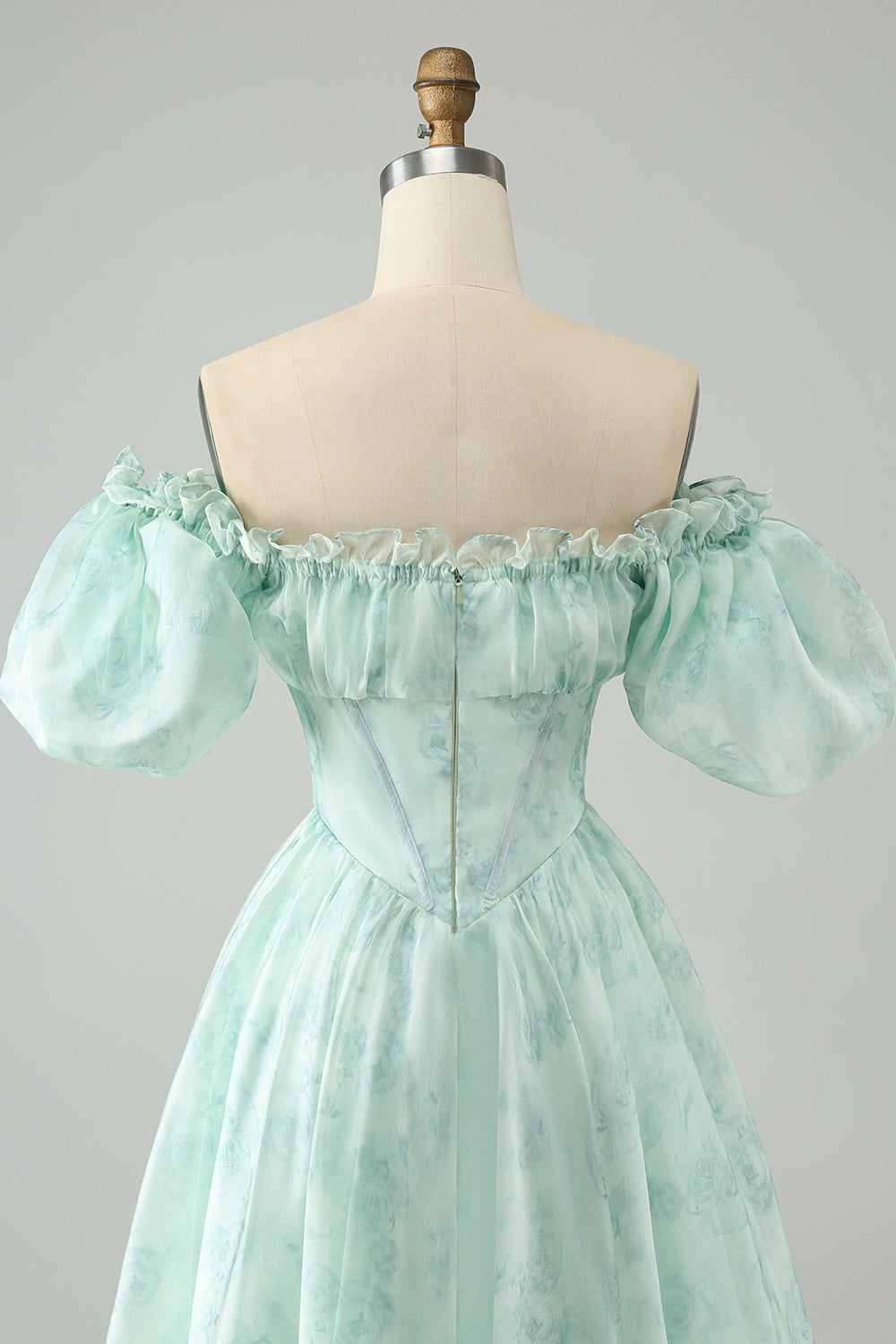 Light Blue A Line Square Neck Floral Ruffle Short Homecoming Dress