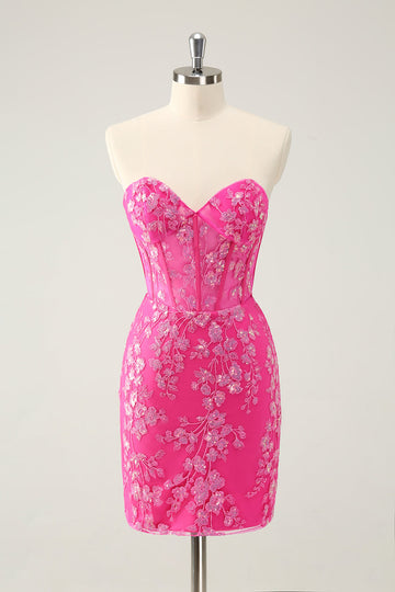 Sparkly Fuchsia Sweetheart Corset Homecoming Dress with Appliques