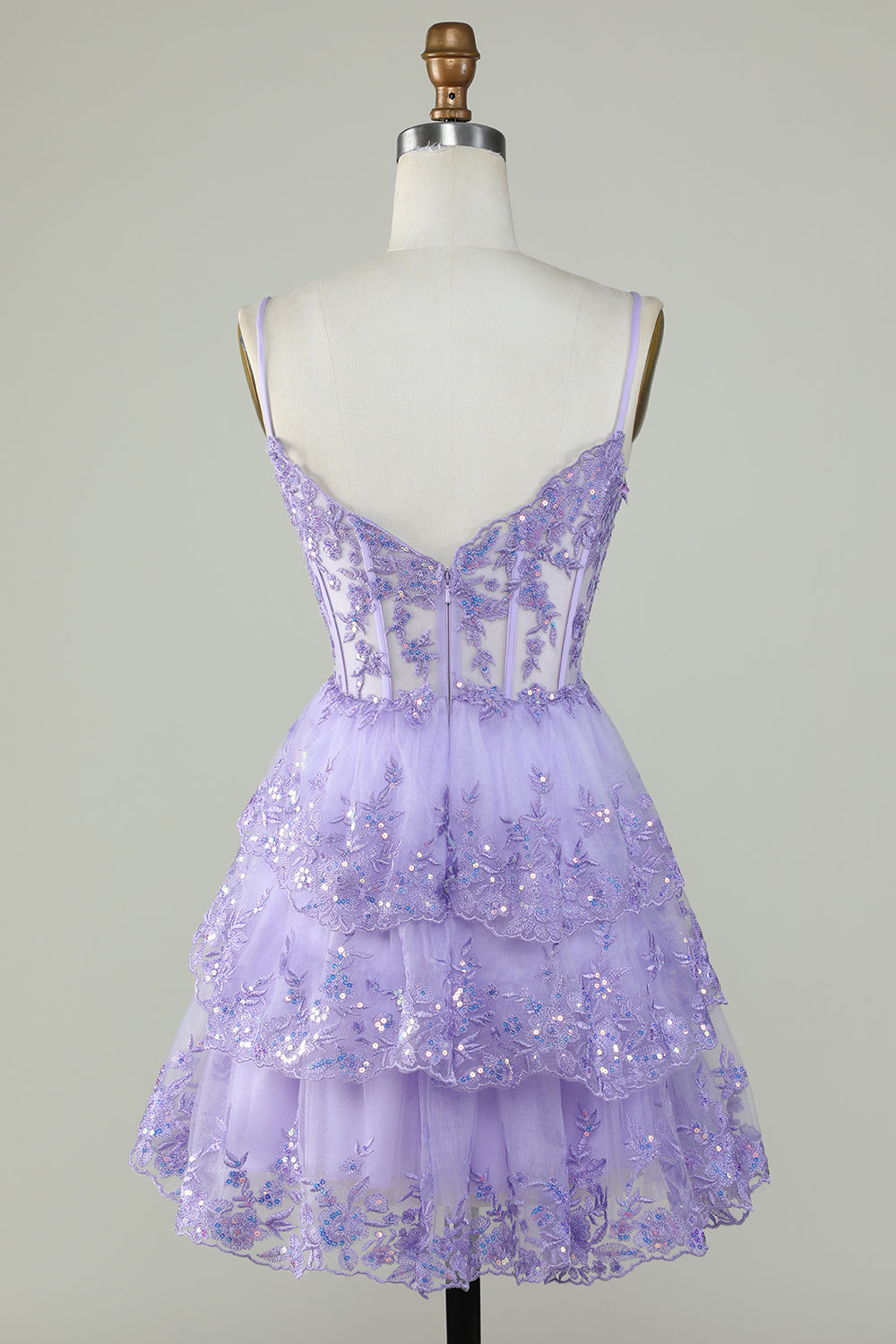 Sparkly Blue Spaghetti Straps Sequin Tiered Short Homecoming Dress
