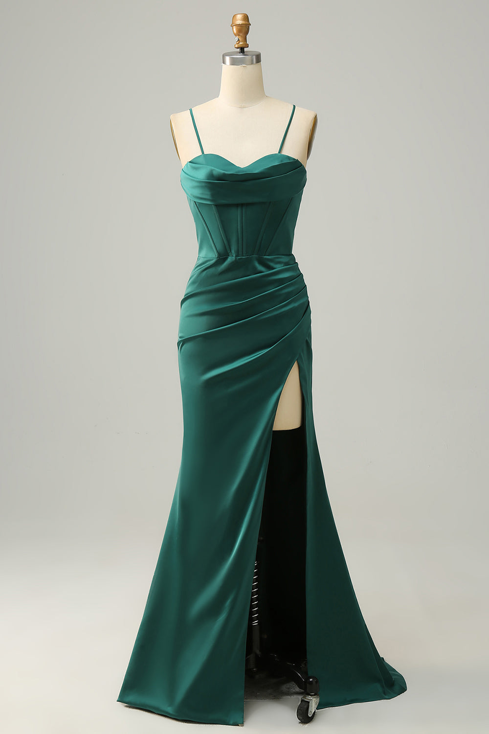 Mermaid Spaghetti Straps Dark Green Wedding Guest Dress with Slit