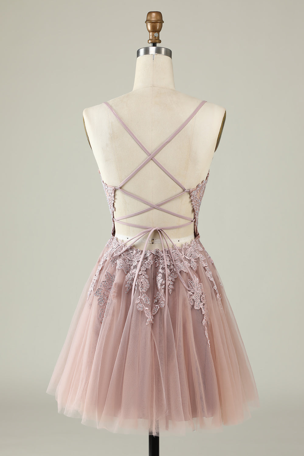 Spaghetti Straps Grey Blue Short Tulle A Line Homecoming Dress with Appliques