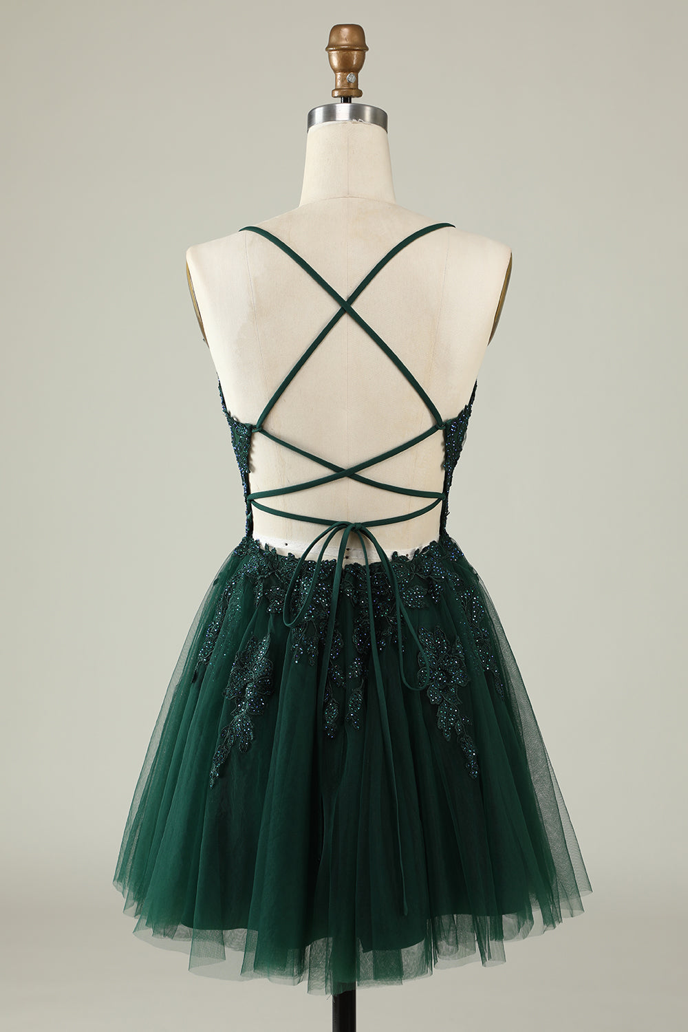 Spaghetti Straps Grey Blue Short Tulle A Line Homecoming Dress with Appliques