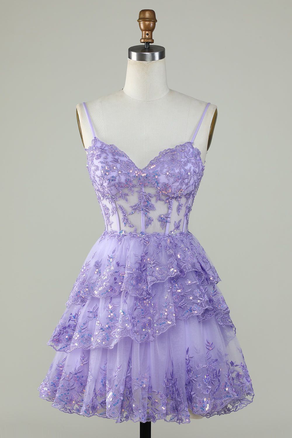 Sparkly Blue Spaghetti Straps Sequin Tiered Short Homecoming Dress